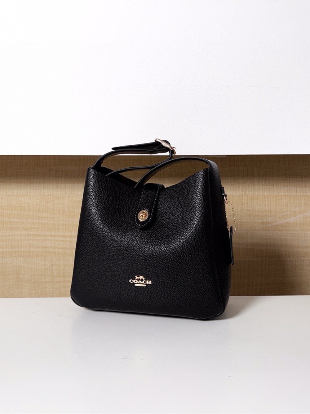 Coach Black Pebbled Leather Crossbody Bucket Bag with Gold Hardware